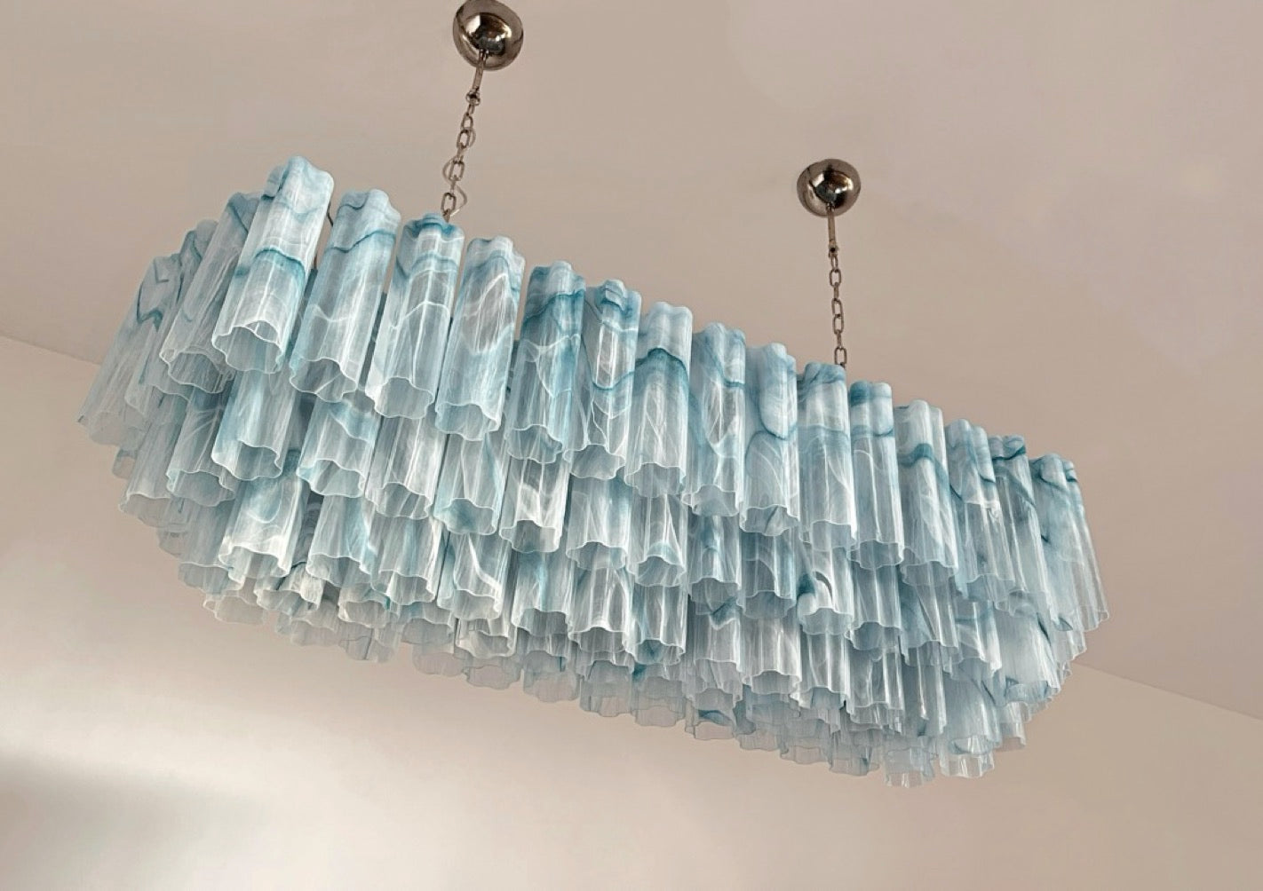 Elegant Murano tube Chandelier – 114 blue alabaster glasses