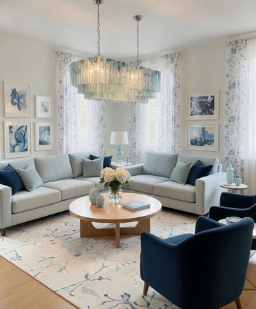 Elegant Murano tube Chandelier – 114 blue alabaster glasses