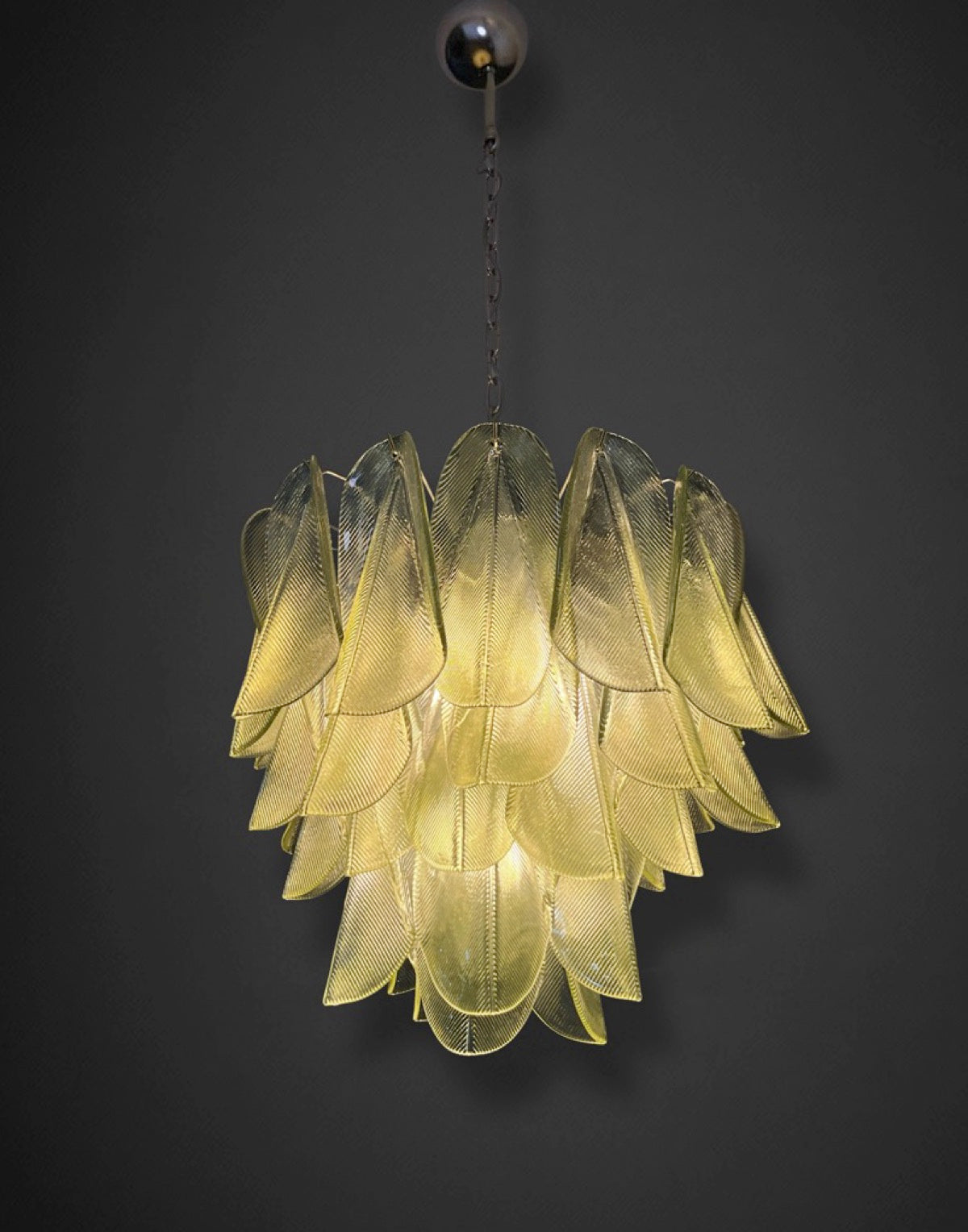 Italian vintage Murano chandelier – Mazzega – 41 “rondini” green glass