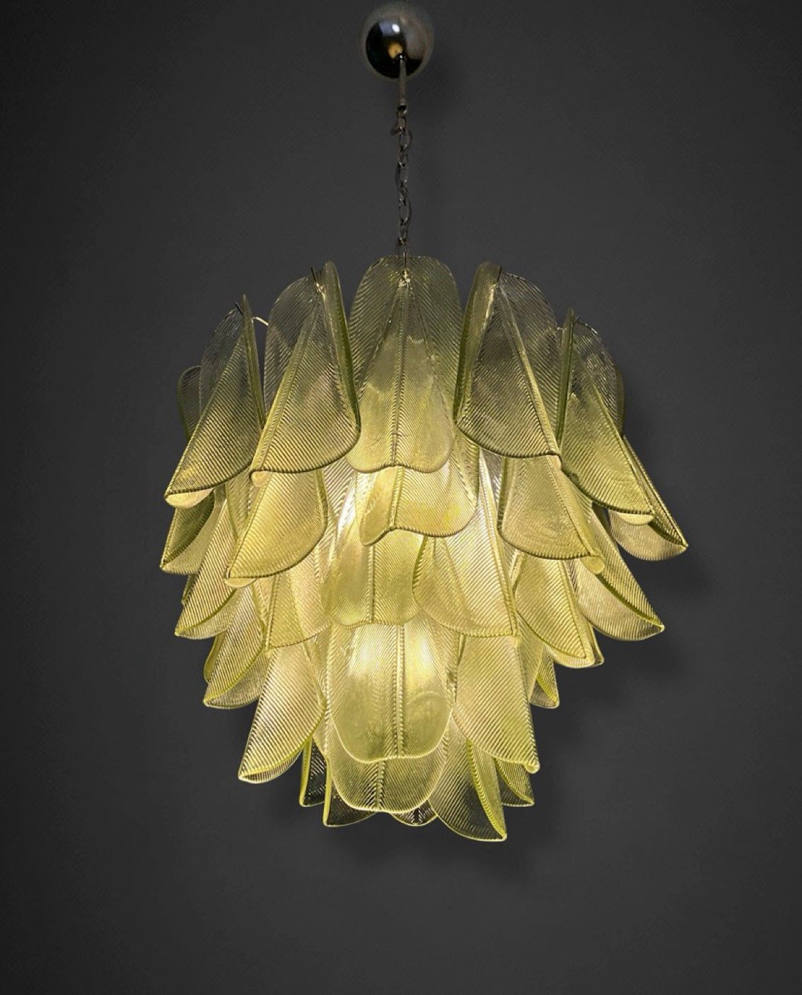 Italian vintage Murano chandelier – Mazzega – 41 “rondini” green glass