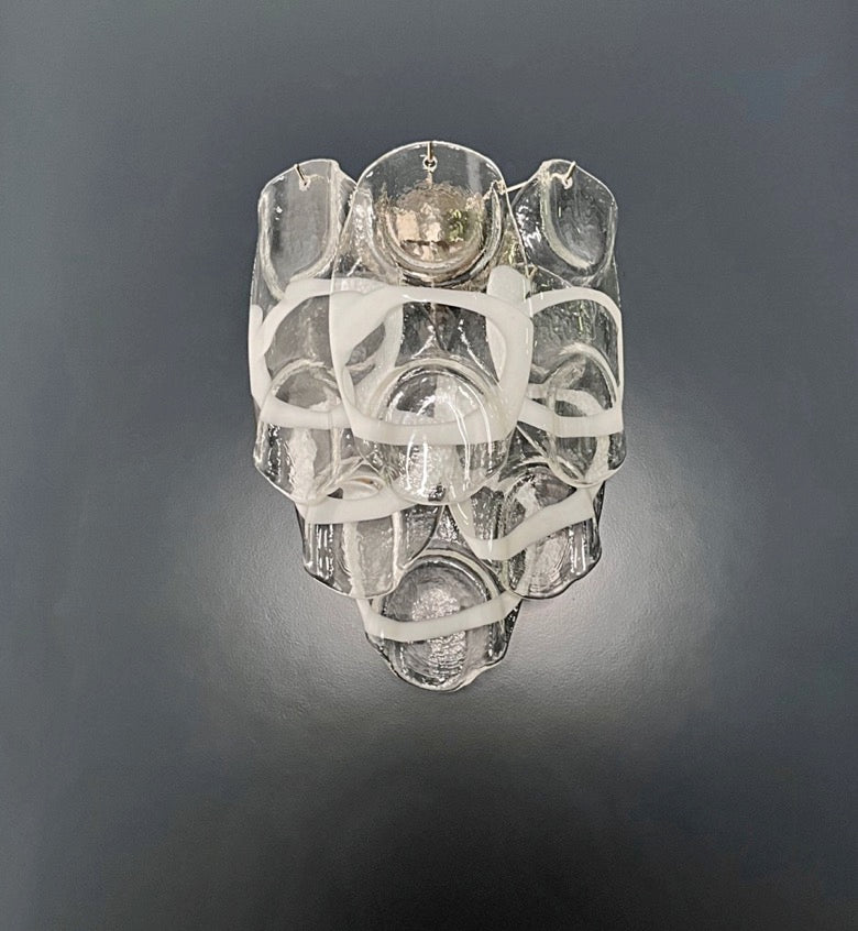 Murano Vegglampe | 6 Hvite Crostoliglass | 1 par