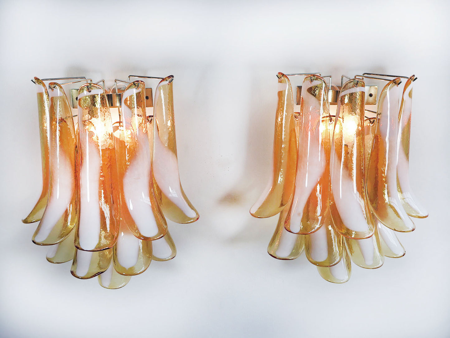 Lampada Murano da Parete | 10 Petali di Vetro Color Caramello | 1 Coppia