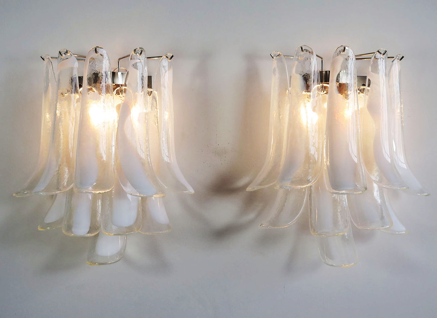 Lampe Murano Murale | 10 Verres Mazzega Blanc | 1 Paire