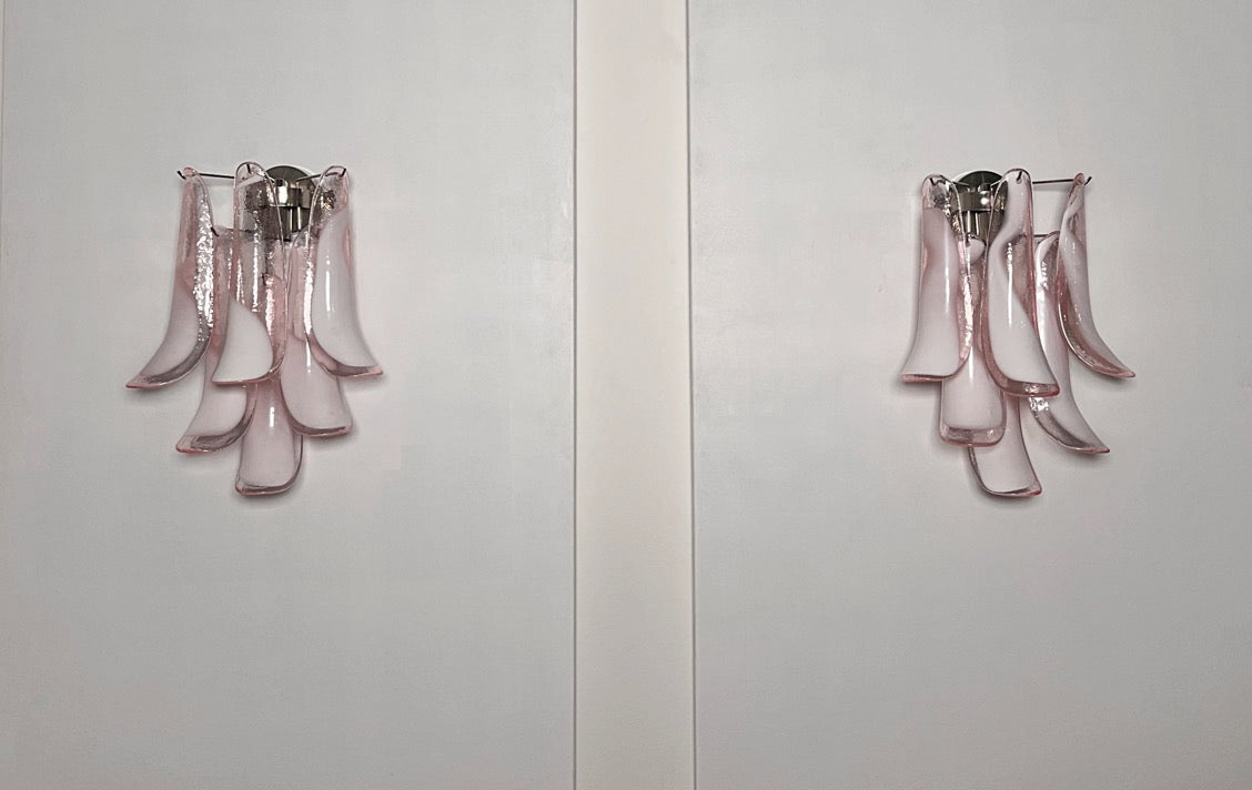 Murano Vegglampe – 6 Rosa Lattimo Konglebladglass – 2 stk – Murano Classics