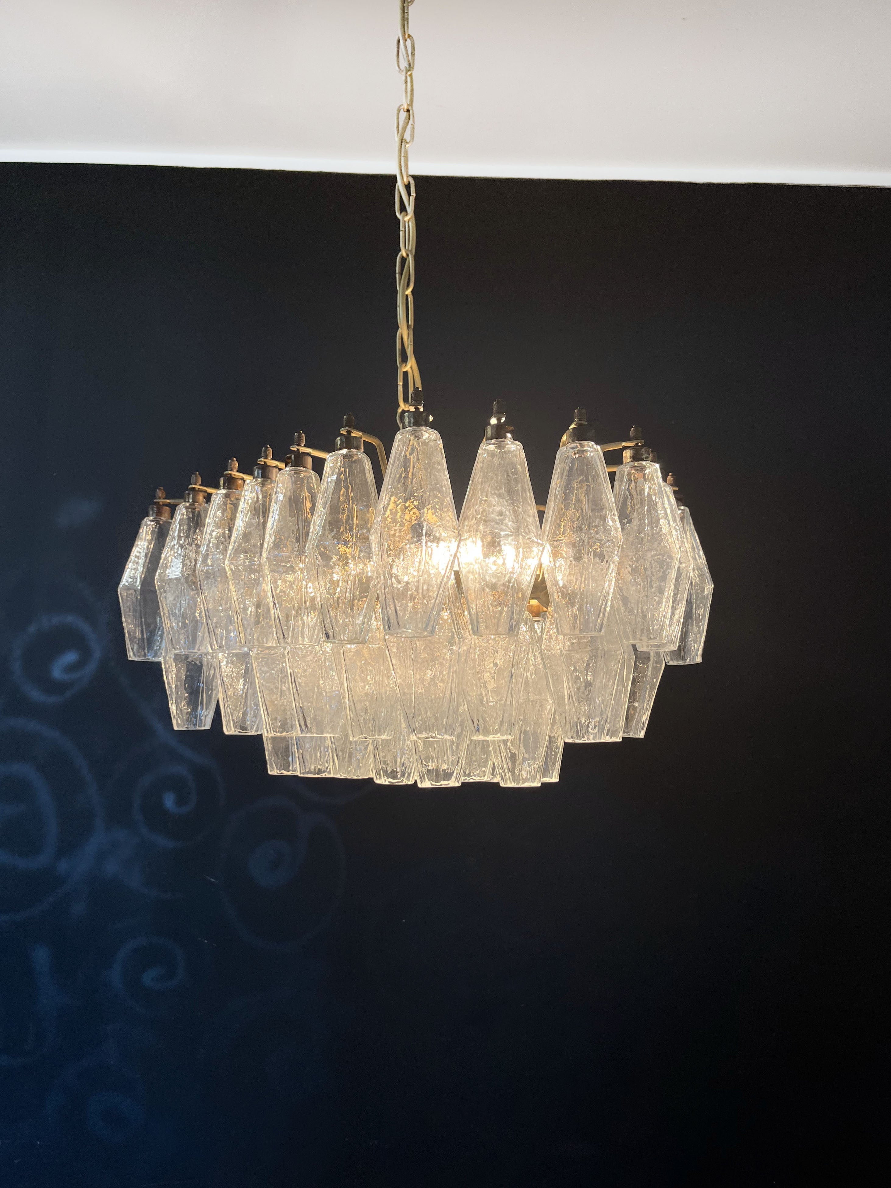 Lustre Murano – 56 Verres Poliedri Transparents – détail 7 – Murano Classics