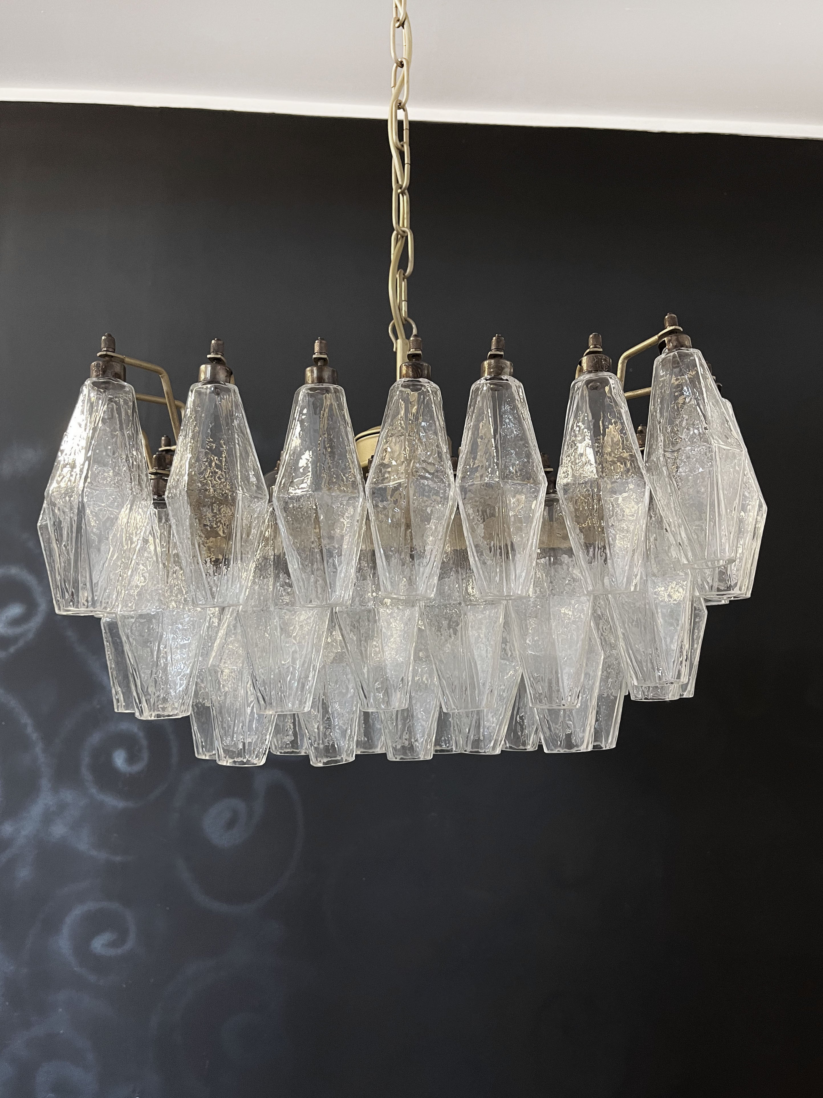 Lustre Murano – 56 Verres Poliedri Transparents – détail 11 – Murano Classics