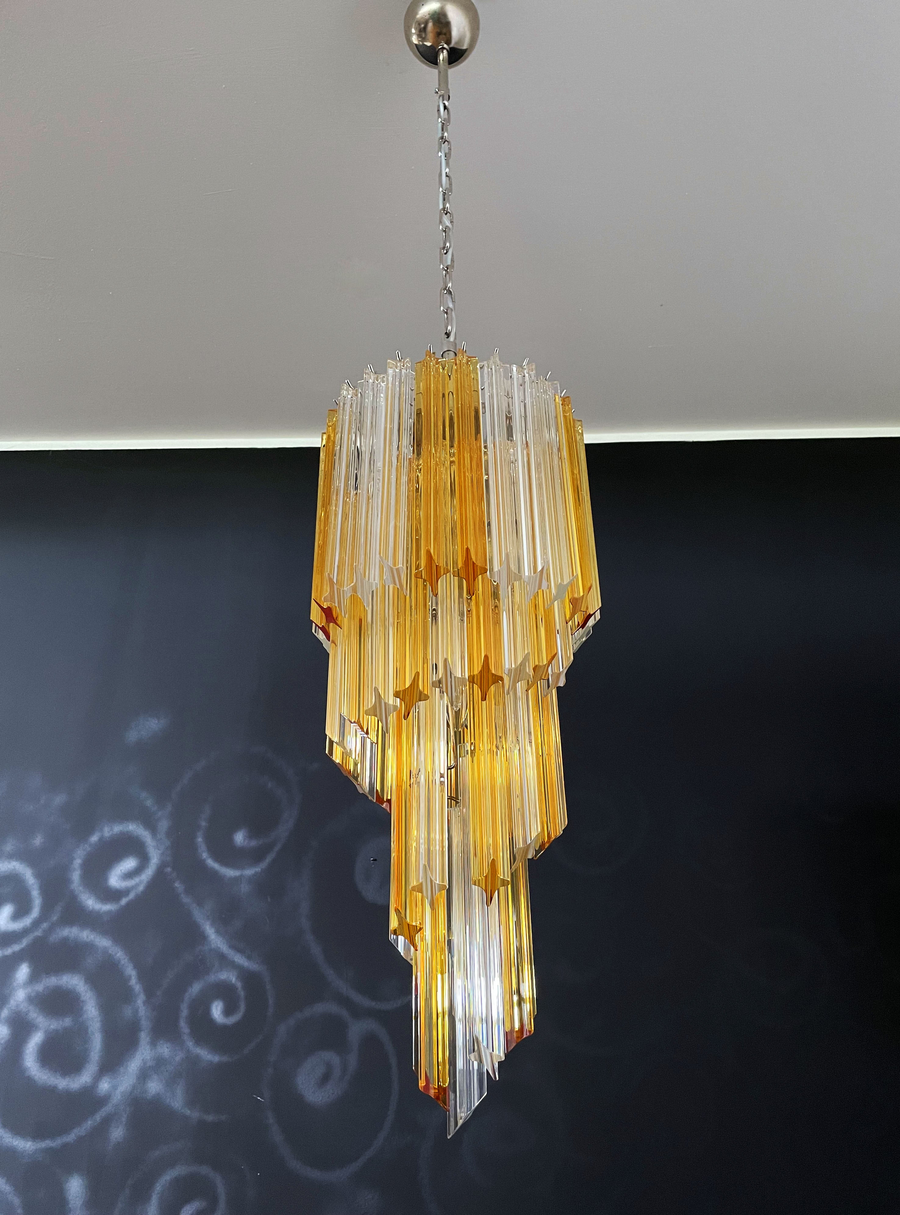 Murano Kronleuchter – 54 Klare und Gelbe Prismengläser – Detail 2 – Murano Classics