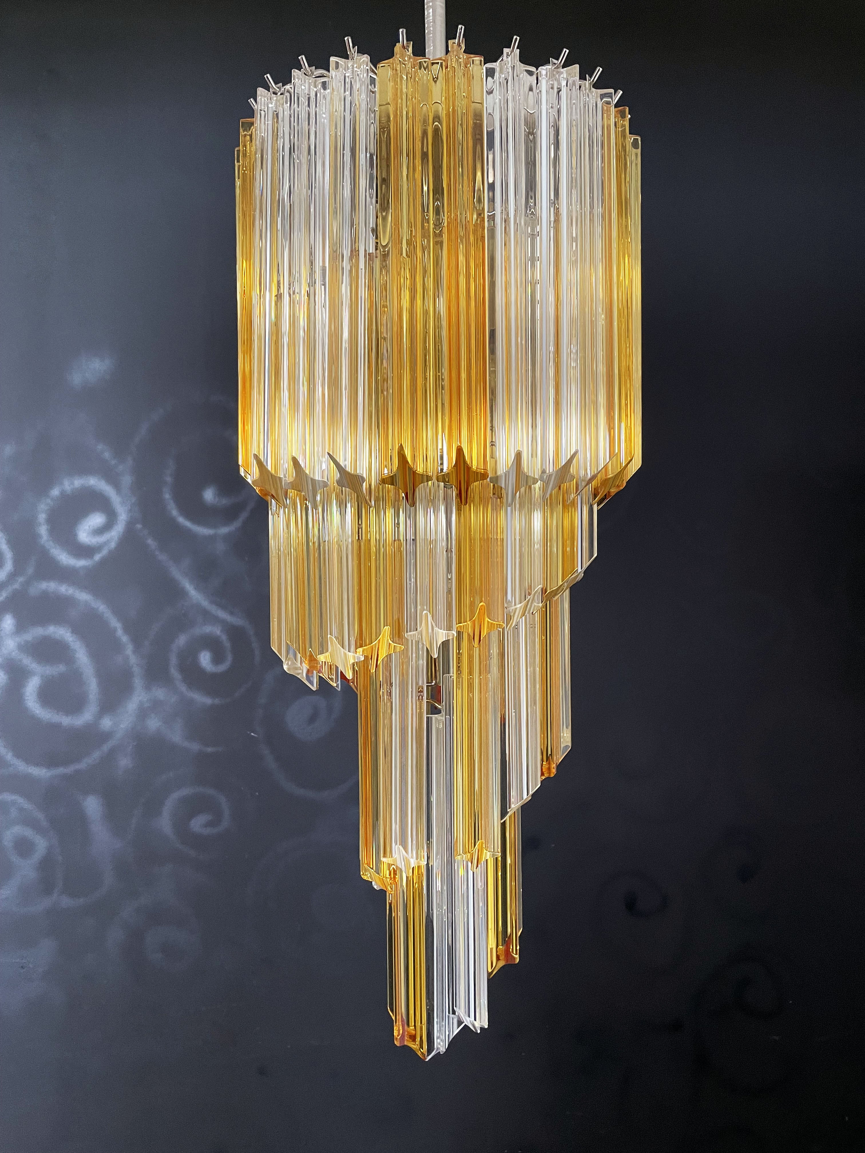 Murano Kronleuchter – 54 Klare und Gelbe Prismengläser – Detail 3 – Murano Classics