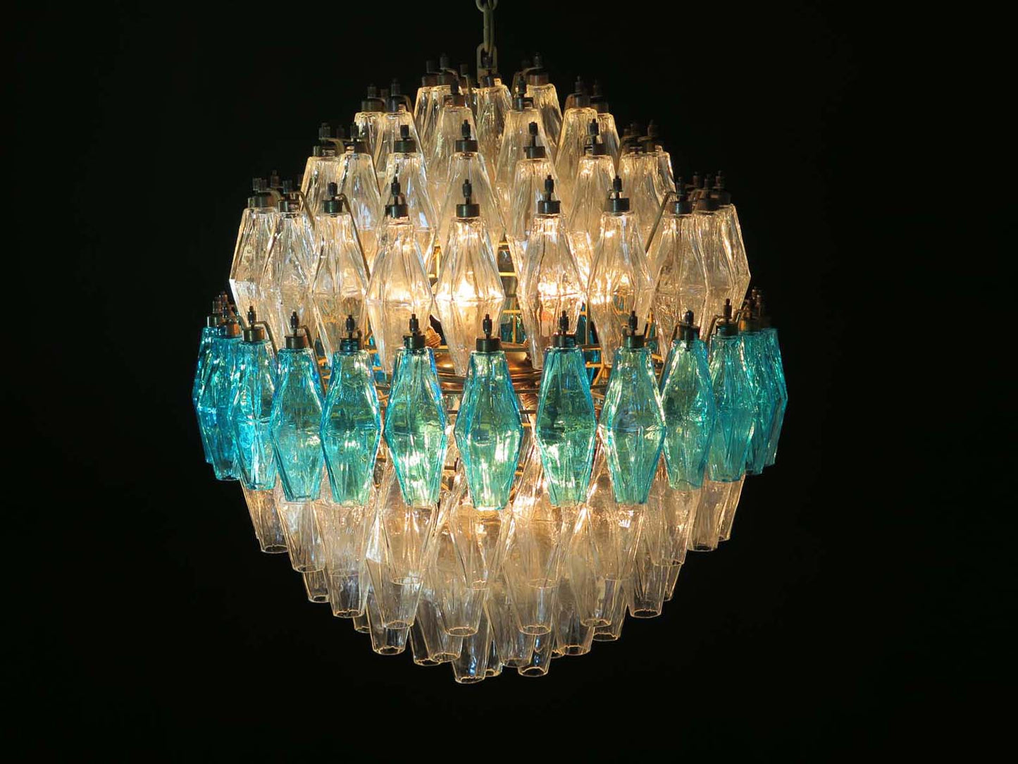 Murano Kroonluchter | 140 Helder en Blauw Poliedri Glas