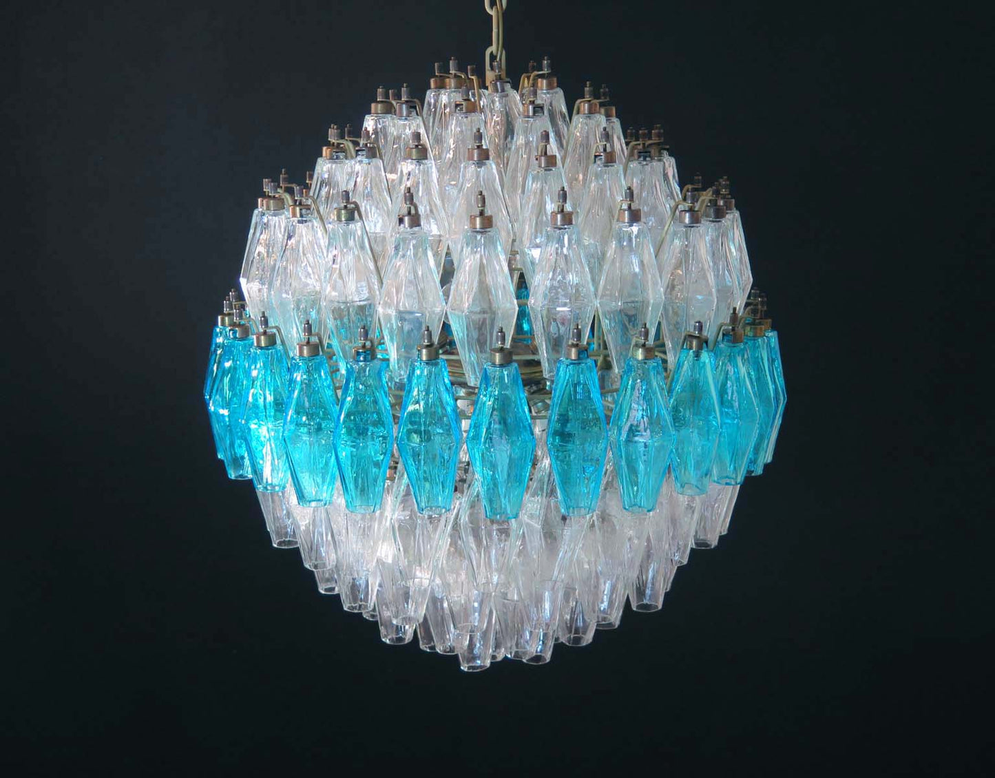 Murano Kroonluchter | 140 Helder en Blauw Poliedri Glas