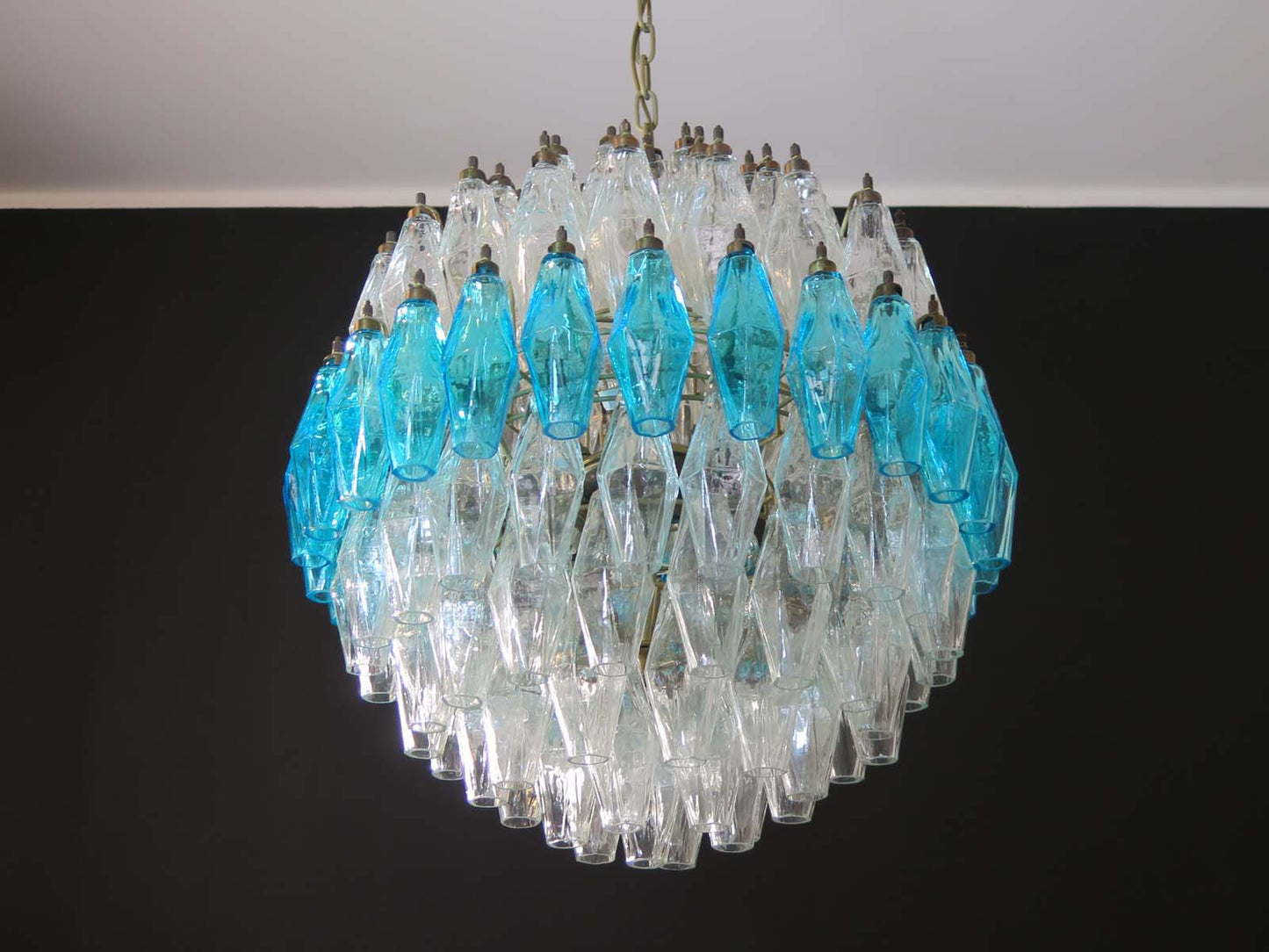 Murano Kroonluchter | 140 Helder en Blauw Poliedri Glas