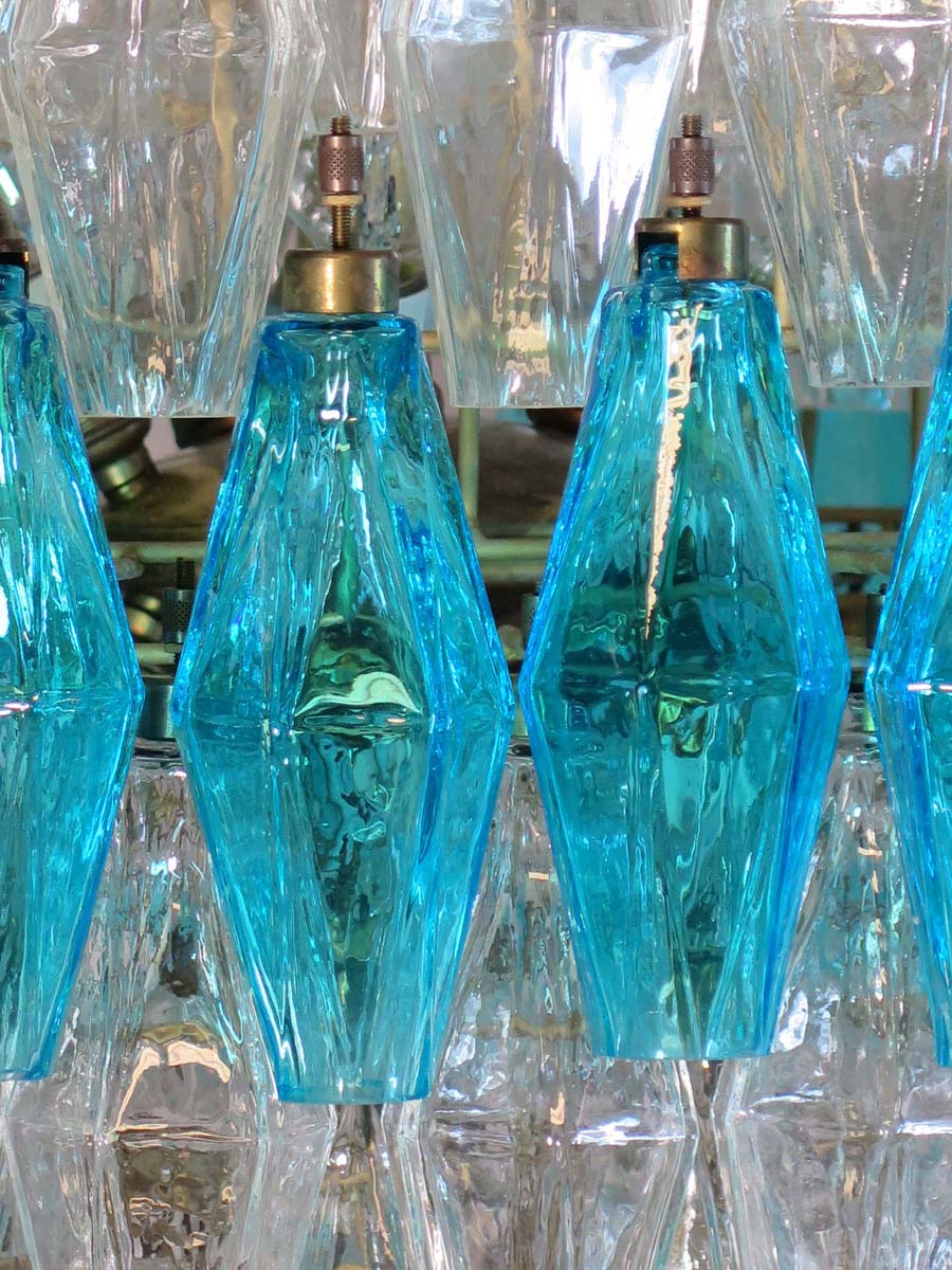 Murano Kroonluchter | 140 Helder en Blauw Poliedri Glas