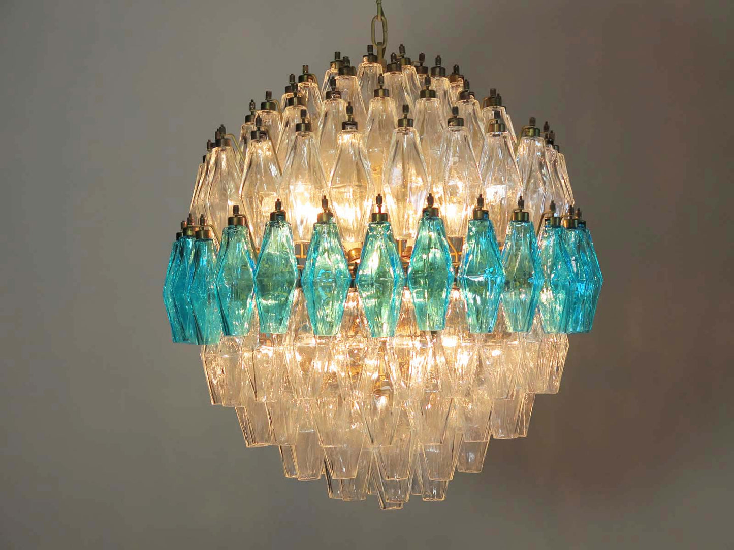 Murano Kroonluchter | 140 Helder en Blauw Poliedri Glas