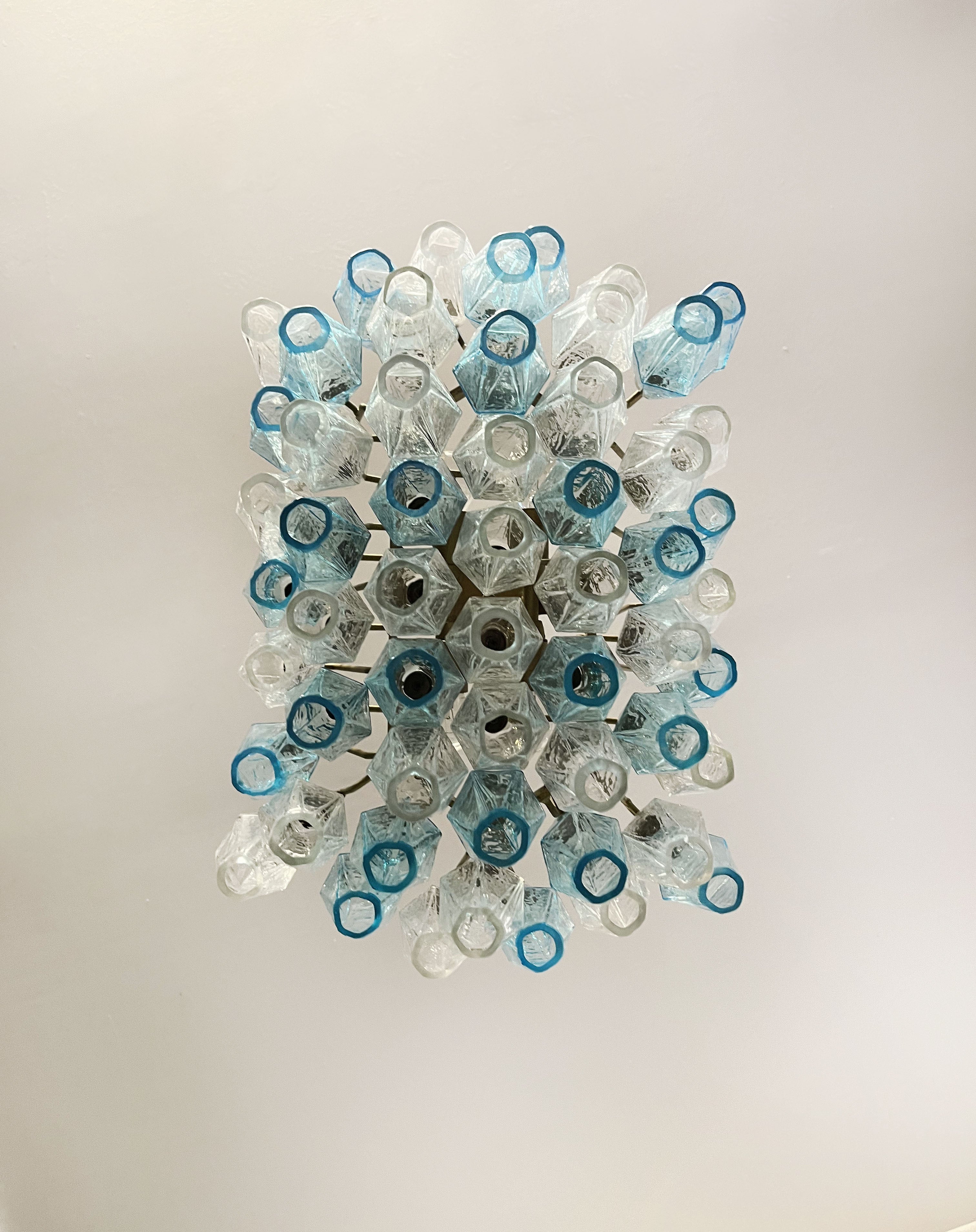 Murano Chandelier | 56 Clear and Blue Poliedri Glass