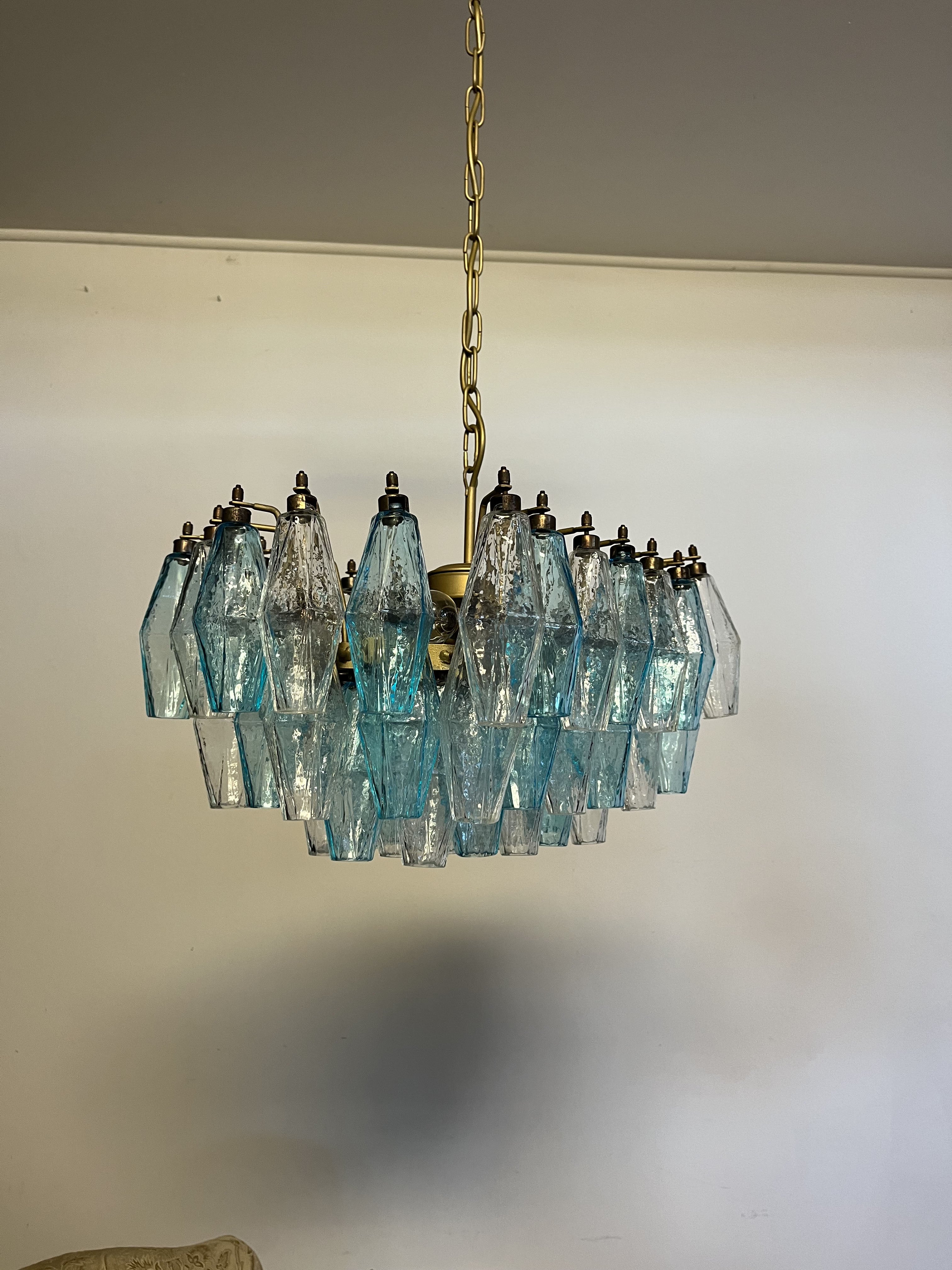 Murano Chandelier – 56 Clear and Blue Poliedri Glass – detail 2 – Murano Classics