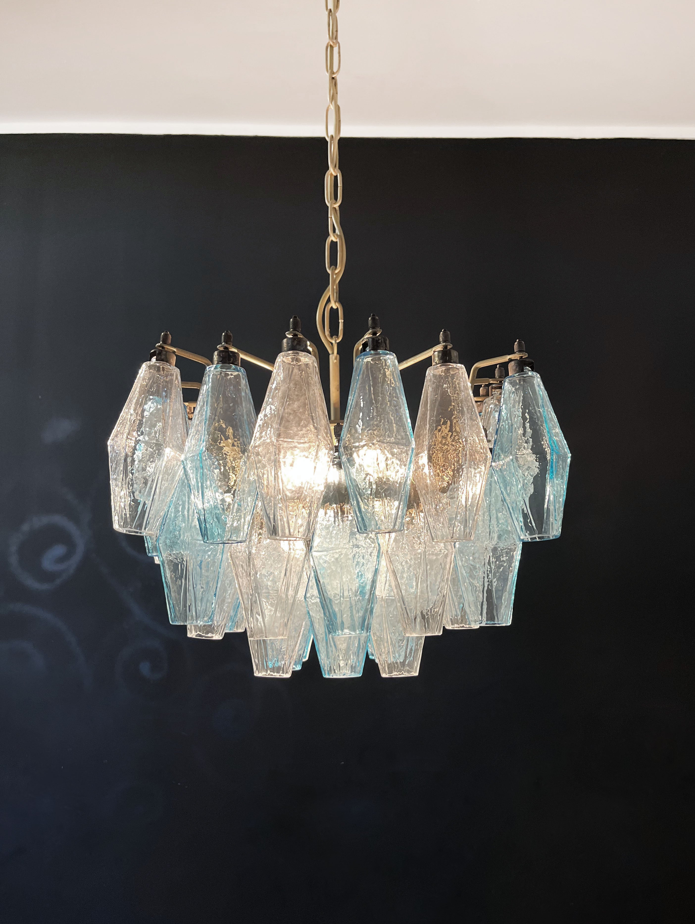 Murano Chandelier – 56 Clear and Blue Poliedri Glass – detail 4 – Murano Classics
