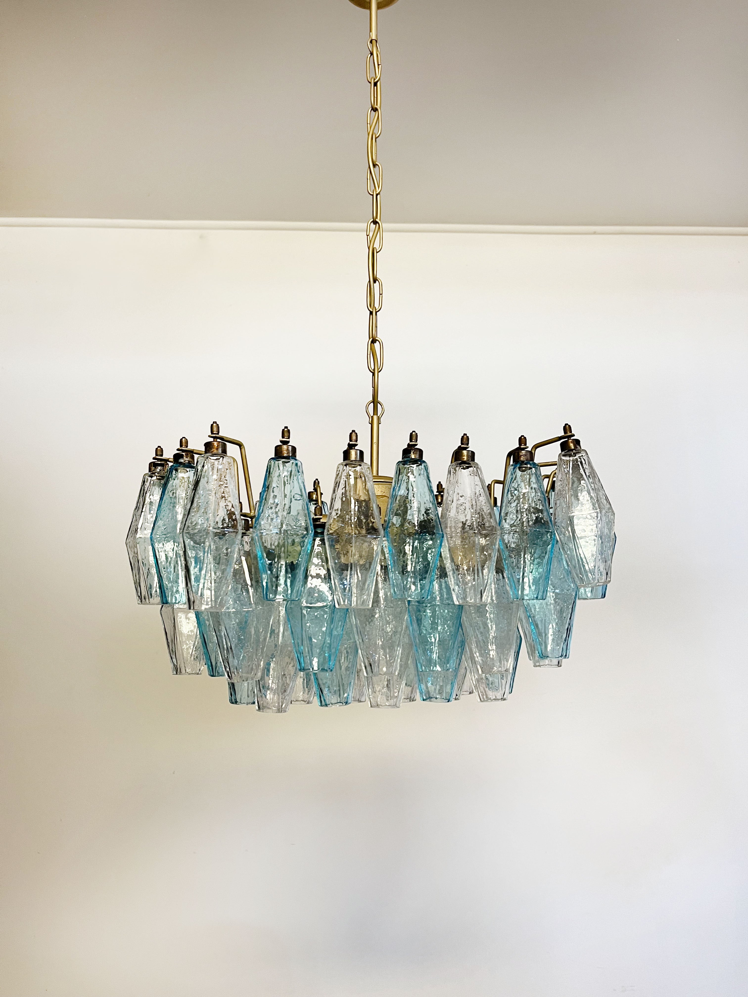 Murano Chandelier | 56 Clear and Blue Poliedri Glass