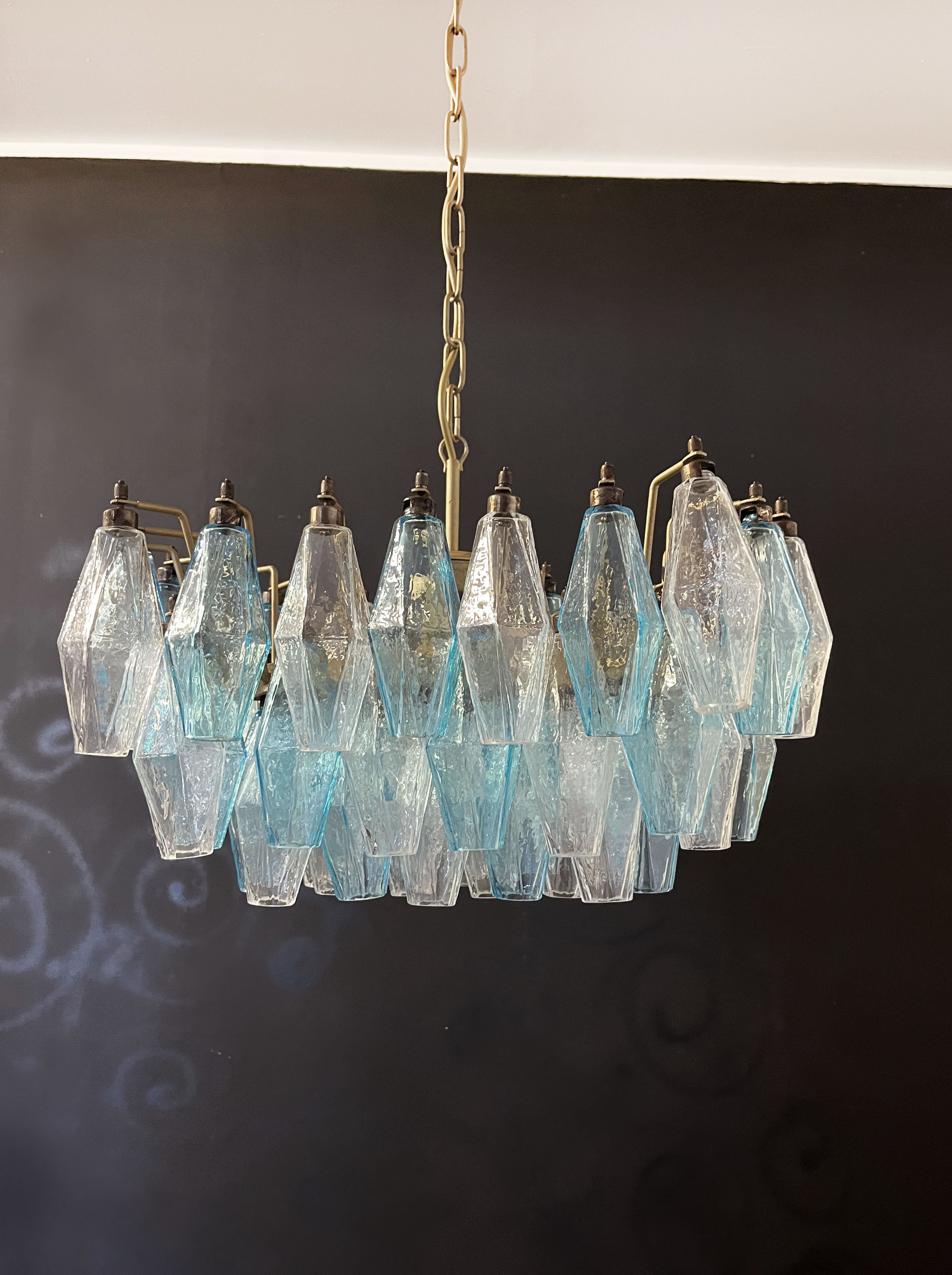 Murano Chandelier – 56 Clear and Blue Poliedri Glass – detail 8 – Murano Classics