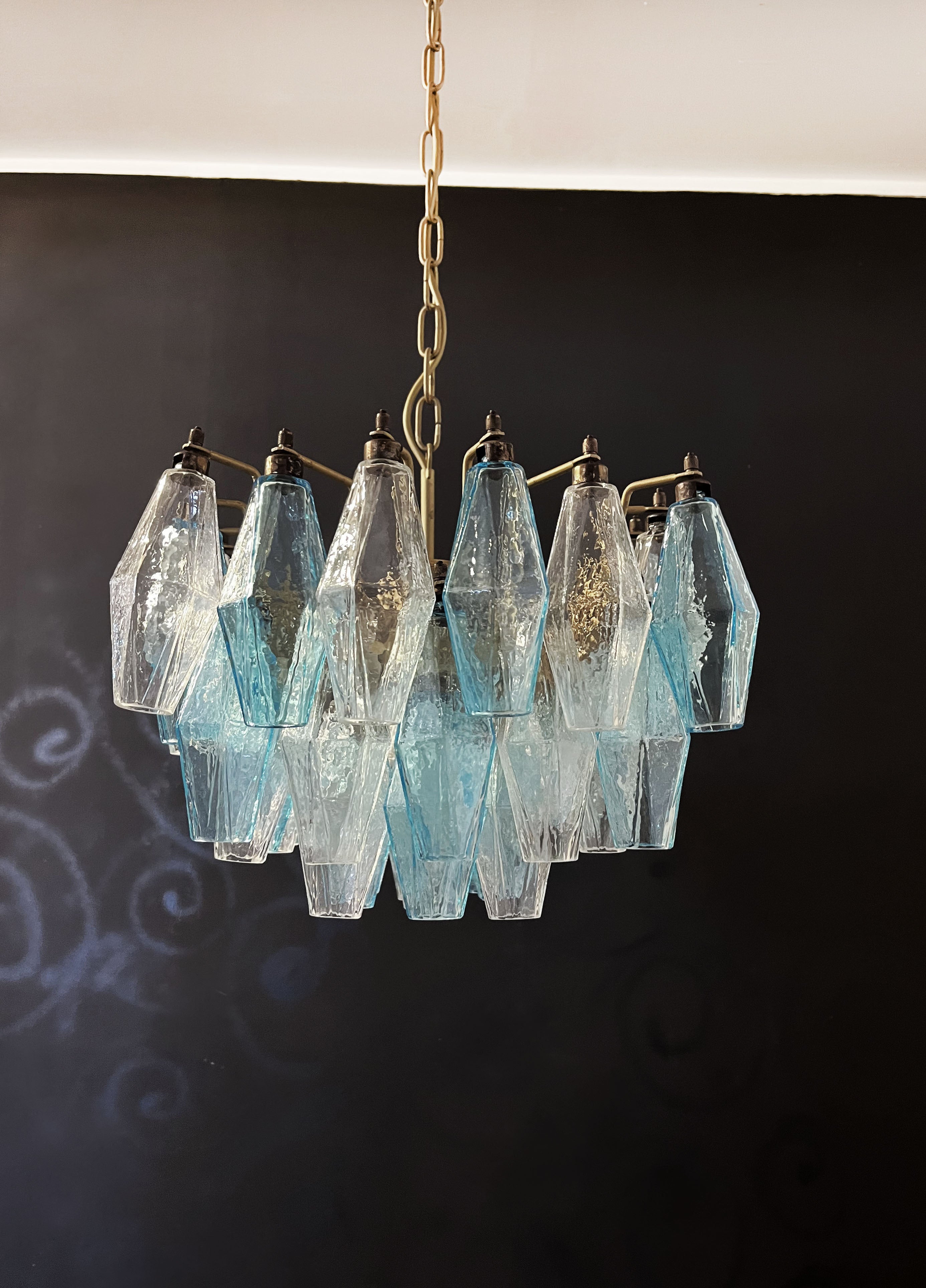 Murano Chandelier – 56 Clear and Blue Poliedri Glass – detail 3 – Murano Classics