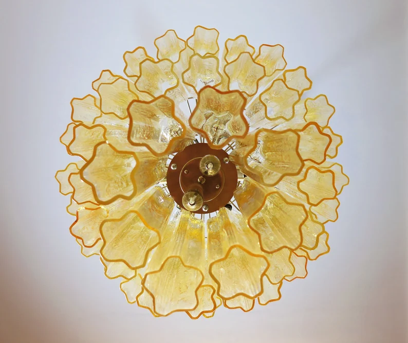 Murano Lysekrone – 48 Gule Glassrør – detalj 1 – Murano Classics