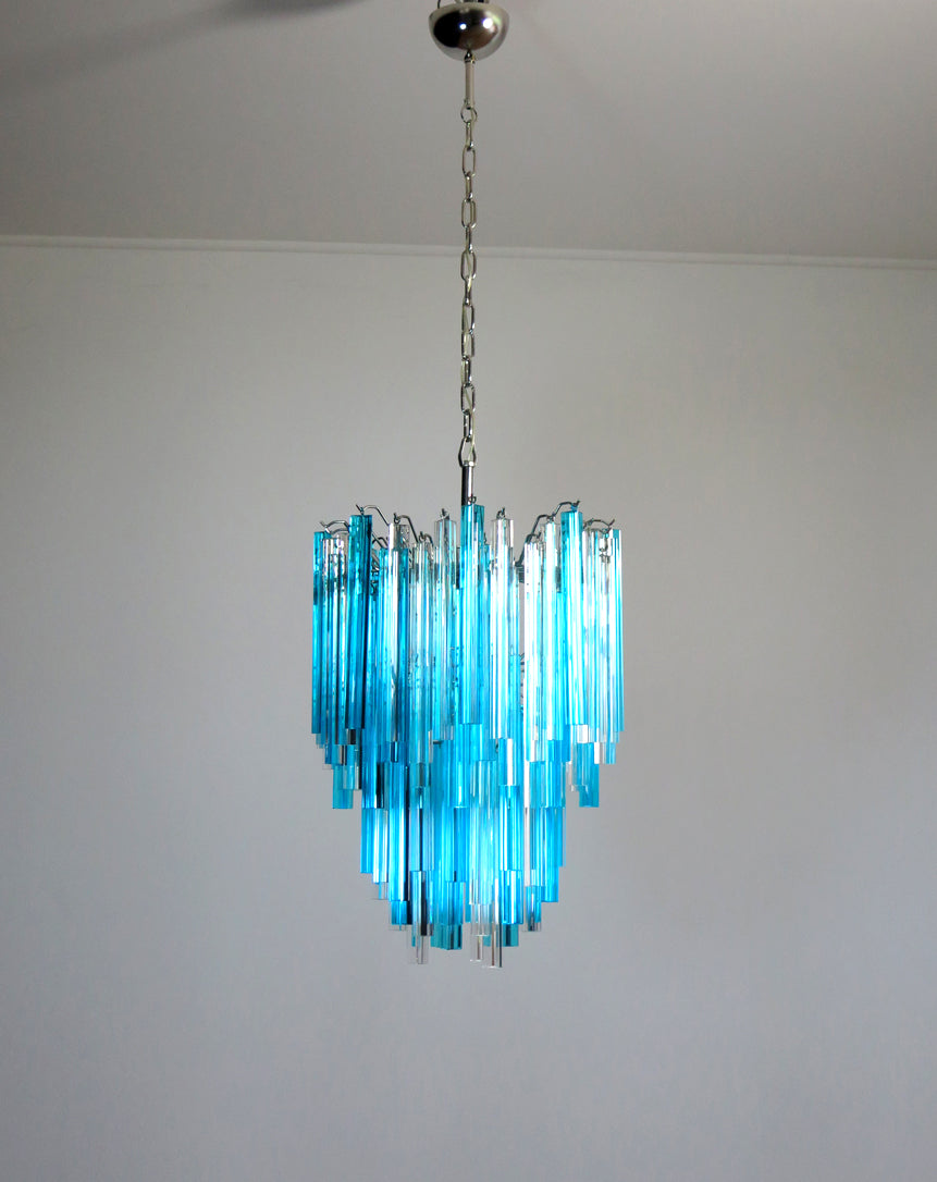 Murano Chandelier – 92 Clear and Blue Prism Glass – Murano Classics