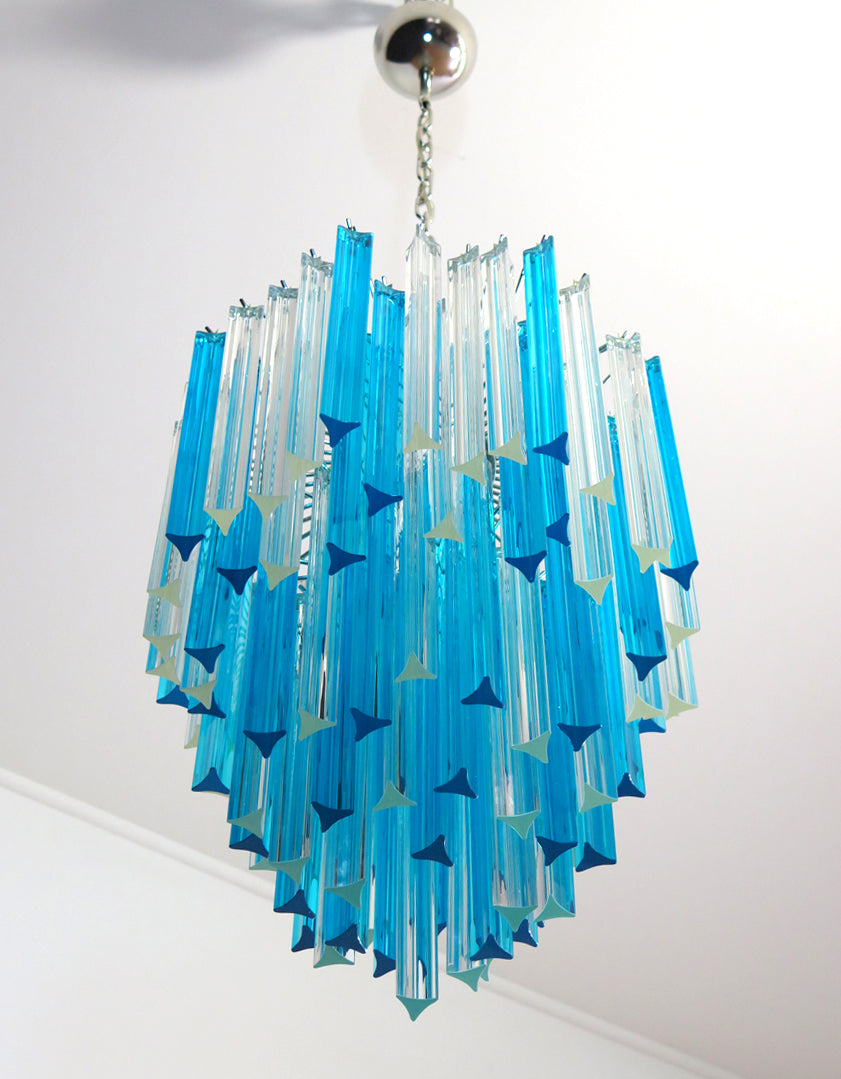 Lampadario Murano – 92 Vetri a Prismi Trasparenti e Blu – dettaglio 11 – Murano Classics