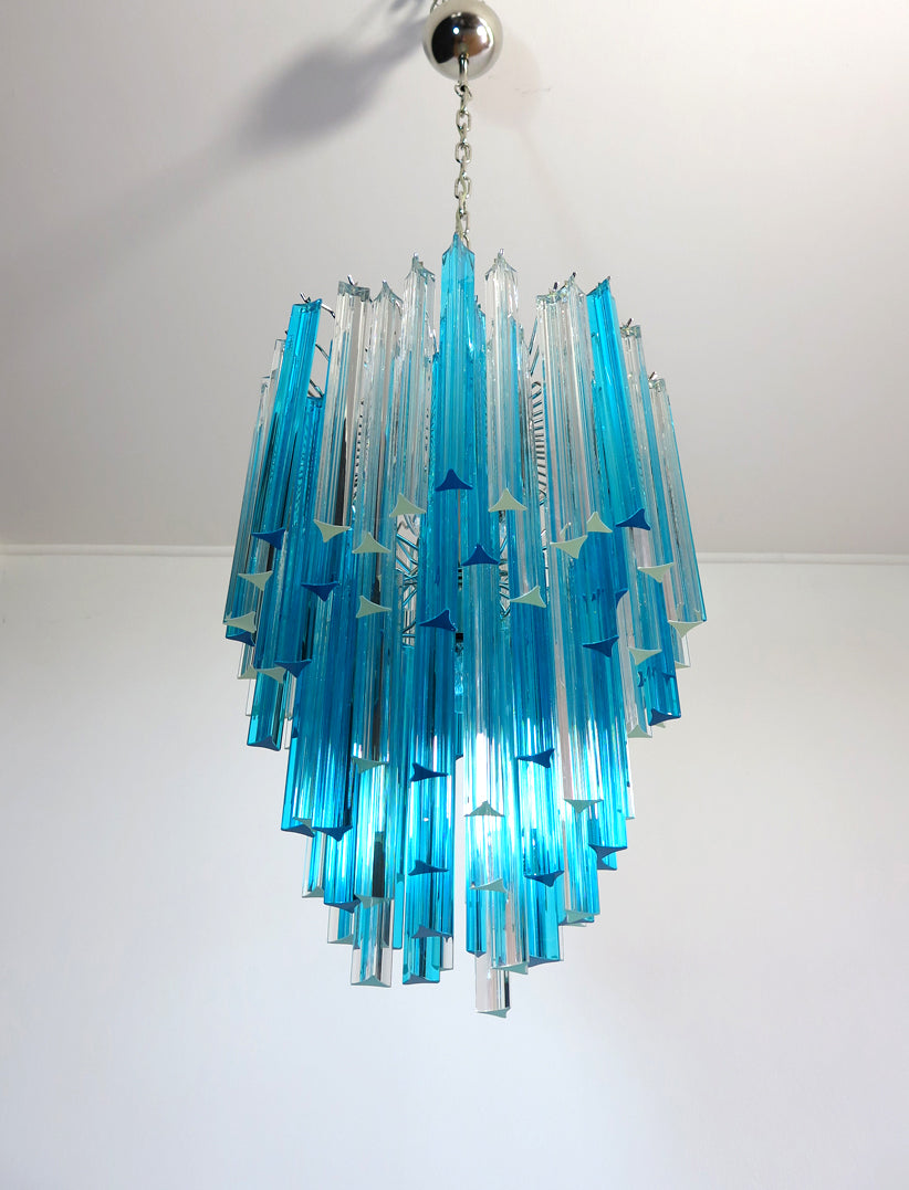 Lampadario Murano – 92 Vetri a Prismi Trasparenti e Blu – dettaglio 2 – Murano Classics