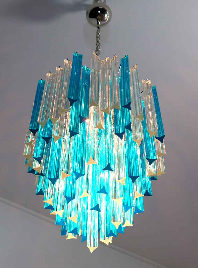 Lampadario Murano – 92 Vetri a Prismi Trasparenti e Blu – dettaglio 4 – Murano Classics