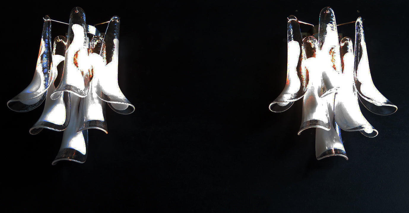 Lampe Murano murale | 6 Mazzega Petals en verre blanc | 1 paire