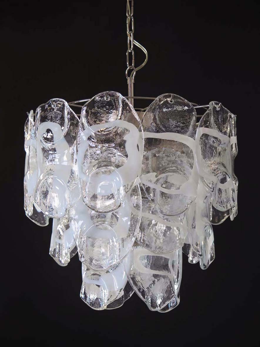 Murano Chandelier – 23 Clear White Crostoli Glass – detail 4 – Murano Classics