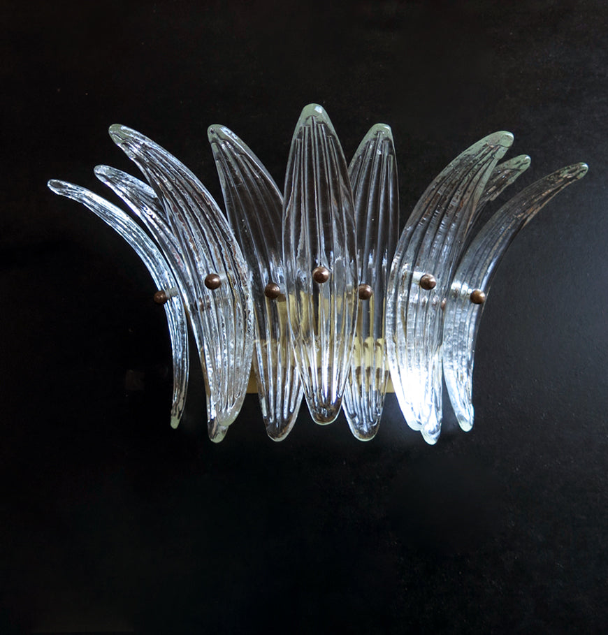 Murano Wall Lamp – 9 Clear Palmette Glass – Set of 2 – Murano Classics