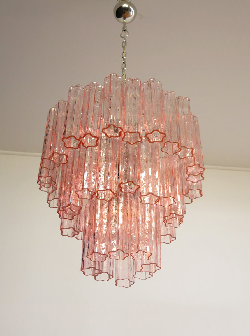 Murano Lysekrone – 48 Rosa Glassrør – Murano Classics