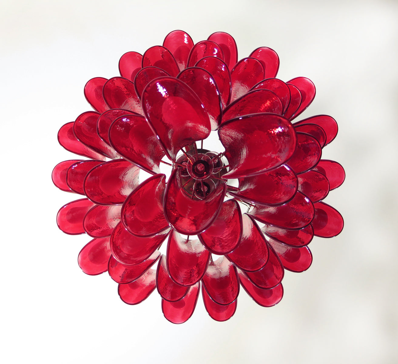 Murano Kroonluchter | 52 Rode Mazzega Petalen