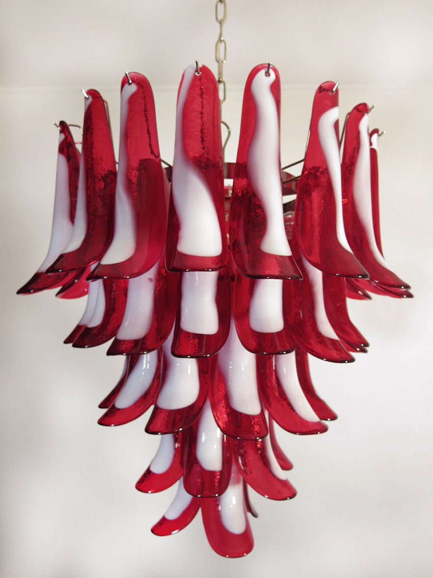 Murano Kroonluchter | 52 Rode Mazzega Petalen