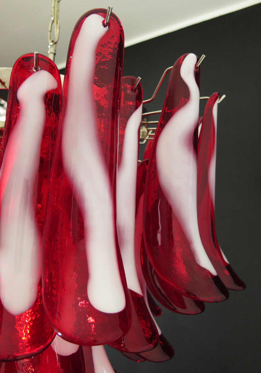 Murano Kroonluchter | 53 Rode Mazzega Petalen Glas