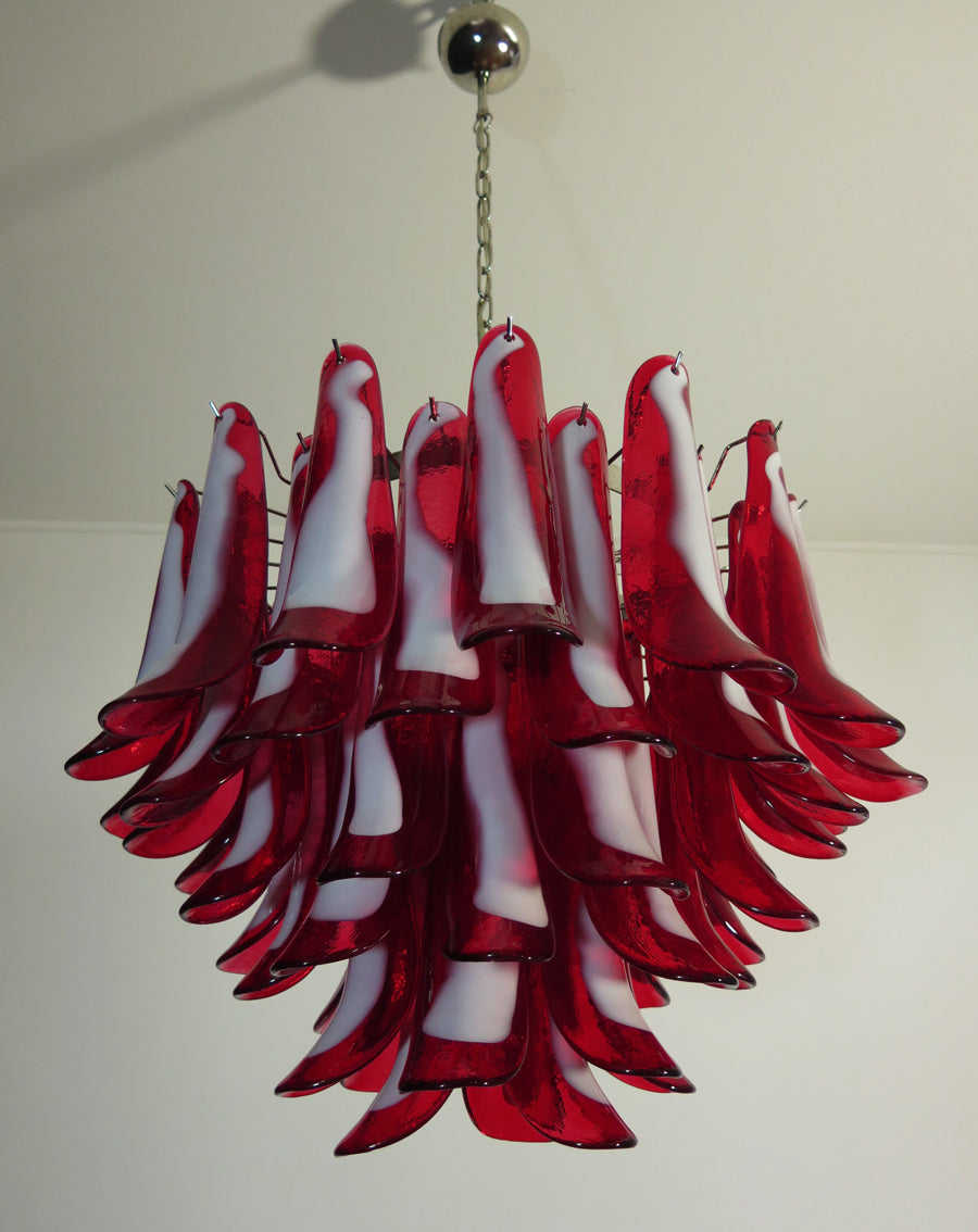 Murano Kroonluchter | 53 Rode Mazzega Petalen Glas