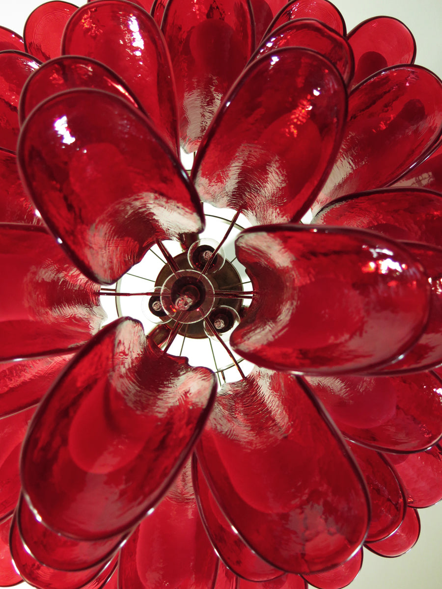 Murano Kroonluchter | 53 Rode Mazzega Petalen Glas