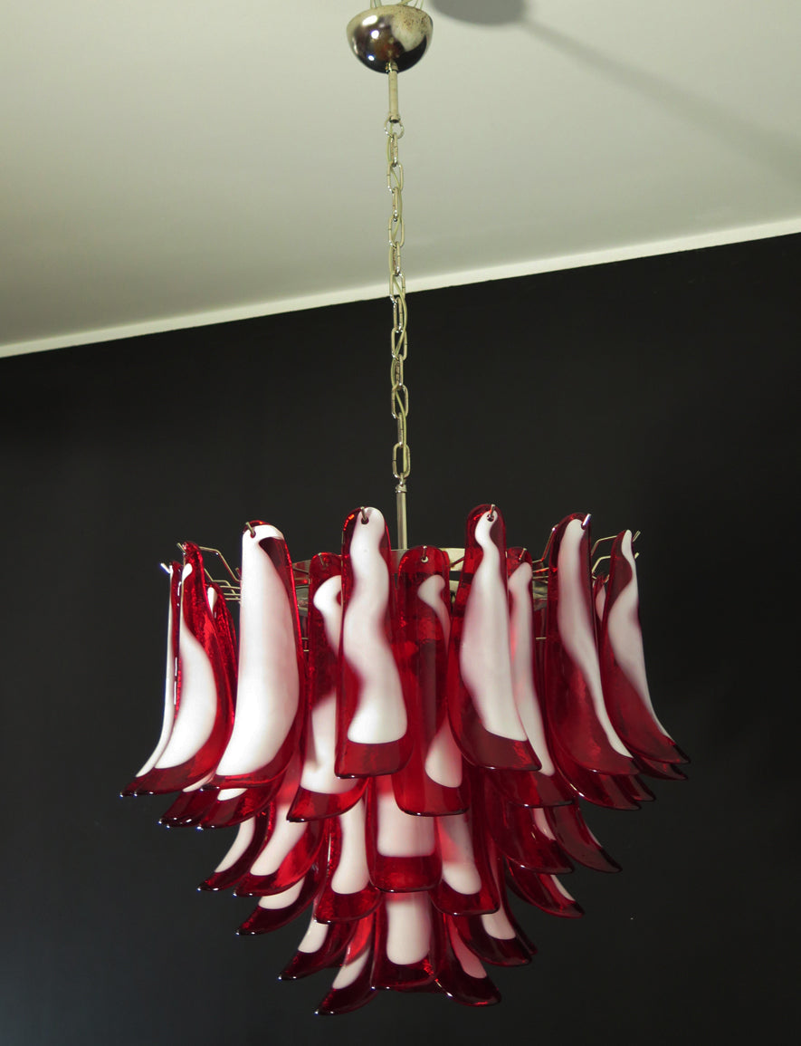 Murano Kroonluchter | 53 Rode Mazzega Petalen Glas