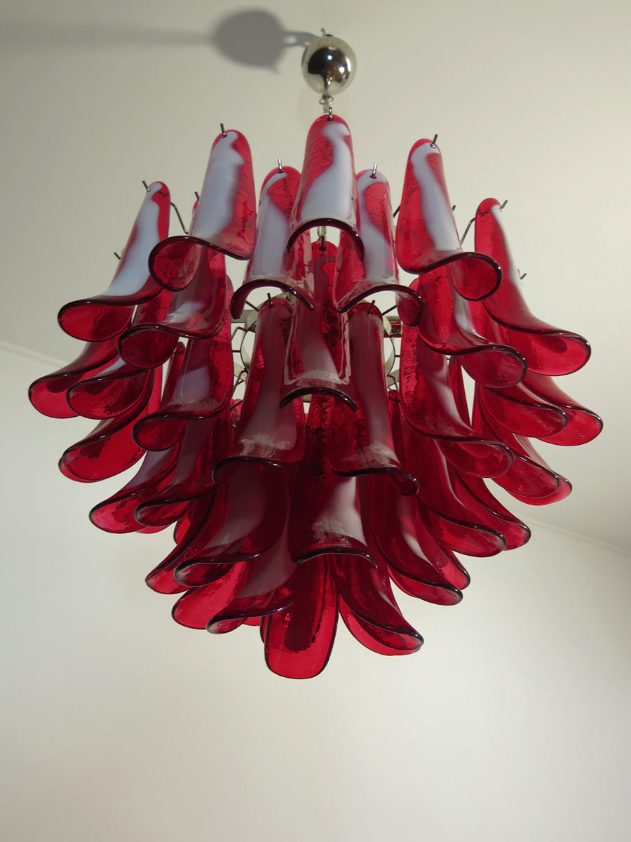 Murano Kroonluchter | 53 Rode Mazzega Petalen Glas