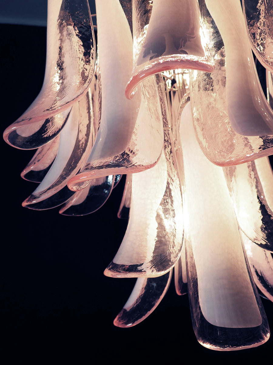 Murano Kroonluchter | 26 Roze Mazzega Petalen Glas