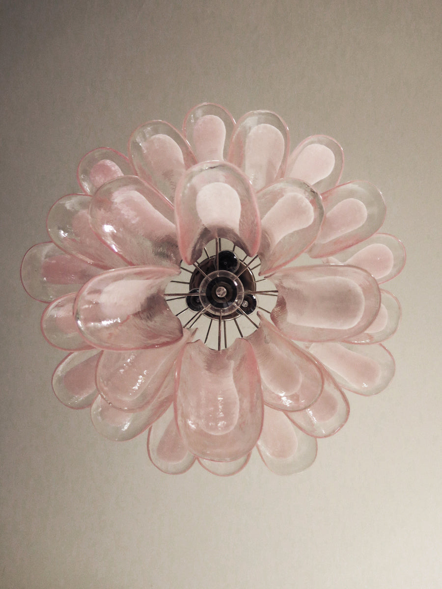 Murano Kroonluchter | 26 Roze Mazzega Petalen Glas
