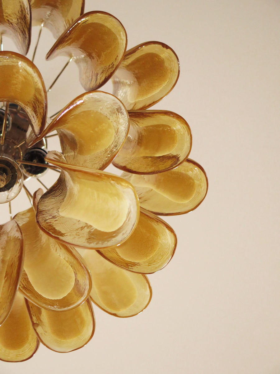 Murano Kroonluchter | 26 Gele Mazzega Petalen Glas