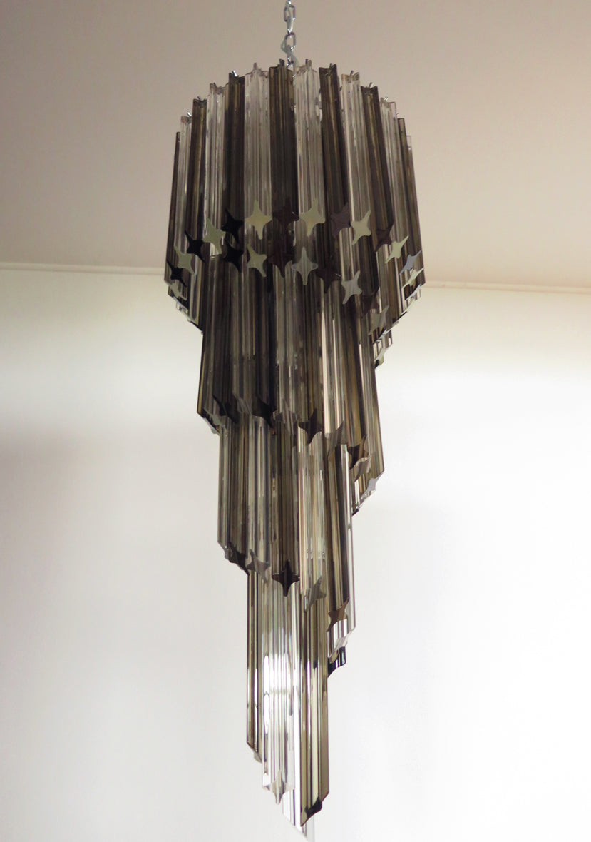 Lampadario Murano – 86 Vetri a Prismi Trasparenti e Affumicati – dettaglio 2 – Murano Classics