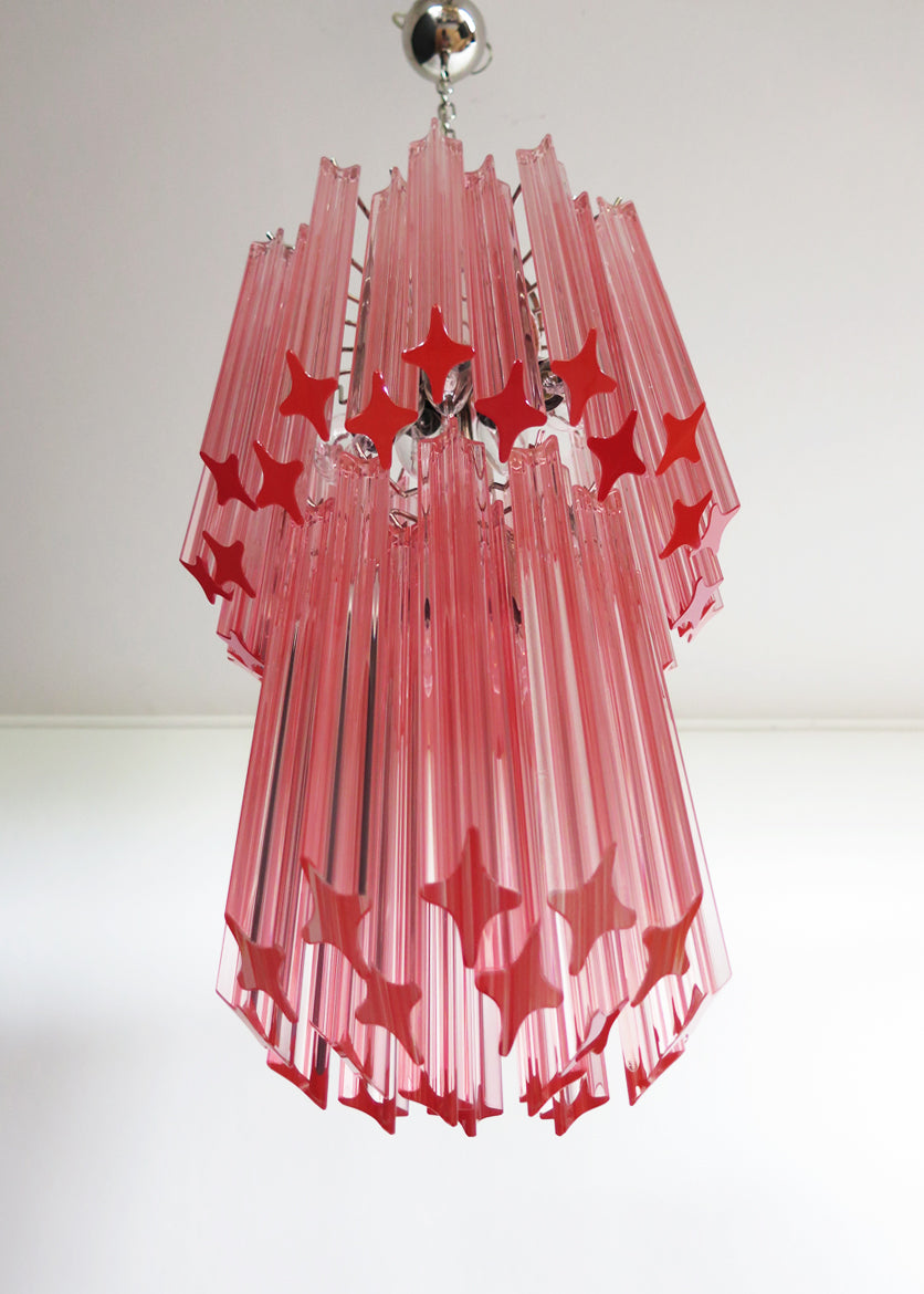 Lampadario Murano | 46 Prisma di Vetro Rosa