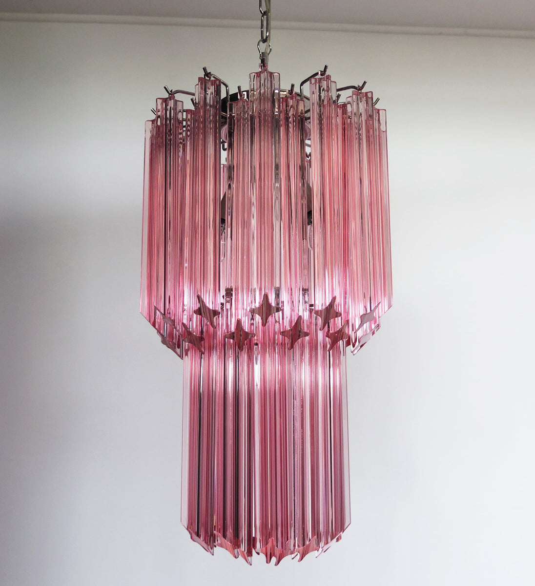 Lampadario Murano | 46 Prisma di Vetro Rosa