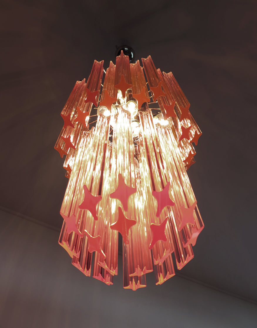 Lampadario Murano | 46 Prisma di Vetro Rosa