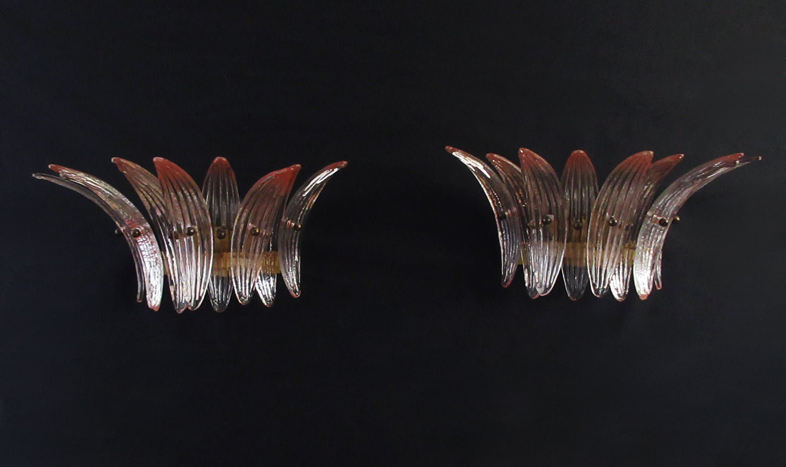Murano Wall Lamp – 9 Pink Palmette Glass – Set of 2 – detail 3 – Murano Classics
