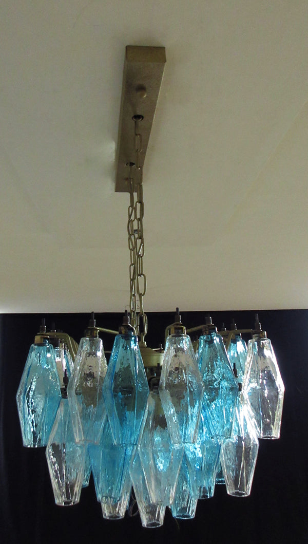 Murano Kronleuchter – 84 Klare und Blaue Poliedrigläser – Detail 2 – Murano Classics
