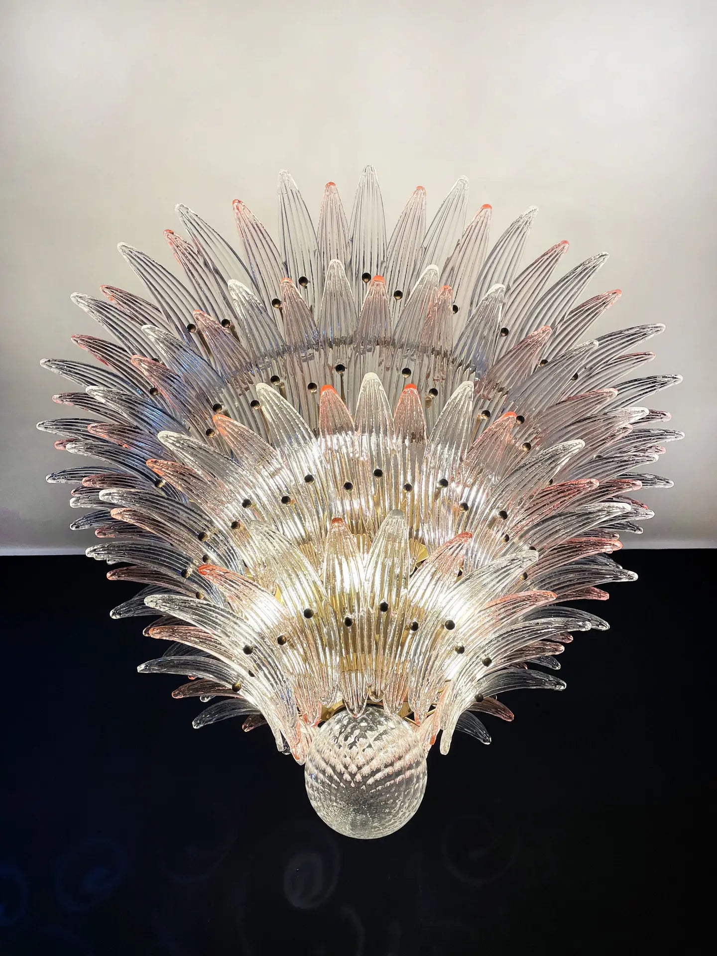 Murano Kroonluchter – 163 Heldere en Roze Palmetteglas Elementen – detail 8 – Murano Classics