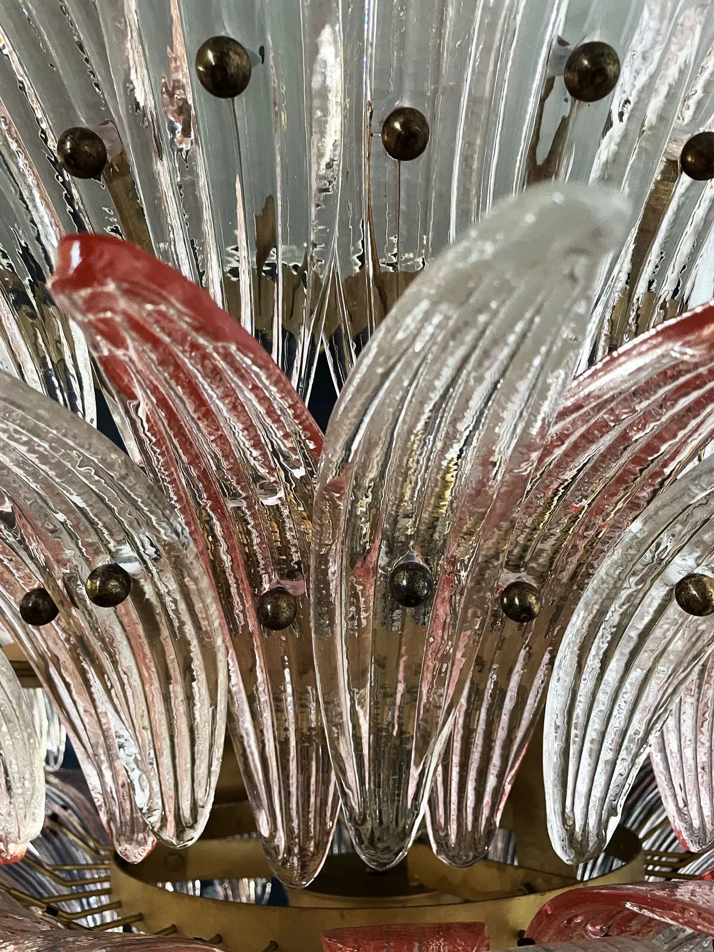 Murano Kroonluchter – 163 Heldere en Roze Palmetteglas Elementen – detail 5 – Murano Classics